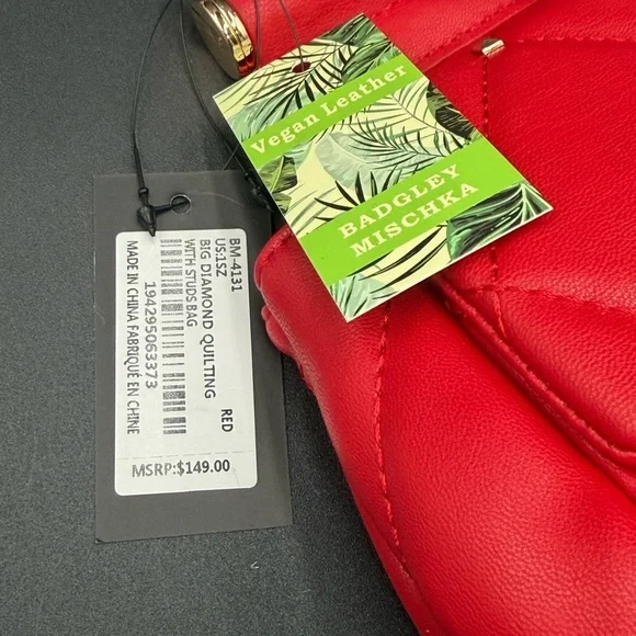 Badgley Mischka Red Quilted Shoulder Cross Body Bag - Picture 11 of 11